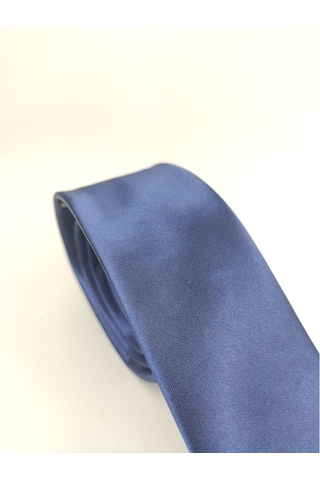 Demfashion Saten Parlak Slim Kravat Mendil Seti Lacivert