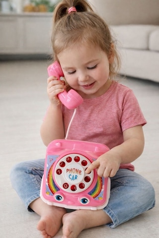 Çevirmeli Oyuncak Telefon Pembe Çocuklar İçin Eğitici Ve Eğlenceli Rol Yapma Oyuncağı