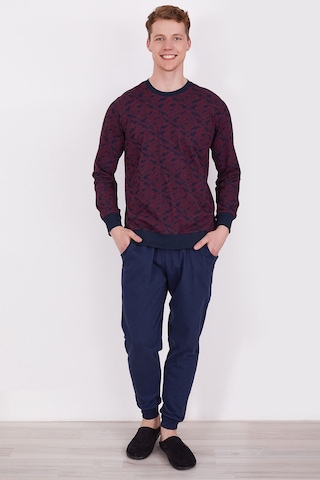 Arnetta Bisiklet Yaka Bordo Erkek Uzun Kol Pijama Takım