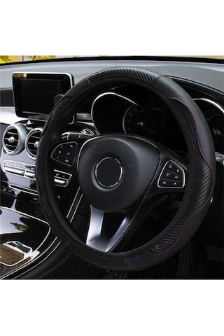 Novahub Yüksek Kaliteli Siyah Karbon Fiber Otomatik Direksiyon Kılıfı - Nefes Alabilir, Kaymaz Koruyucu Araba Aksesuarı Siyah