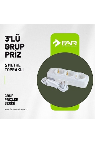Far Elektrik 3'lü 5 Metre Grup Priz