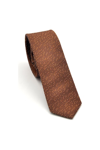 Gaffy Beyaz Noktalı Mavi Kareli Kahverengi Dokuma Kumaş Mendilli Slim Fit Kravat // SDK-240101 Kahverengi