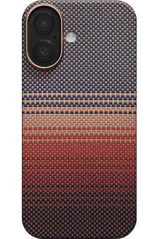Apple Uyumlu iPhone 17 Kılıf M-safe Şarjlı Aramid Fiber Pitaka Tactile Woven Sunset-moonrise Serisi Kahve Kahverengi