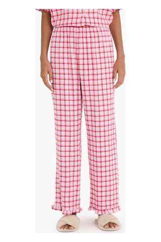 Defacto Pijama Takımı Kareli Kısa Kollu Üst Uzun Alt-fall İn Love E7462ax25aupn105 Pembe