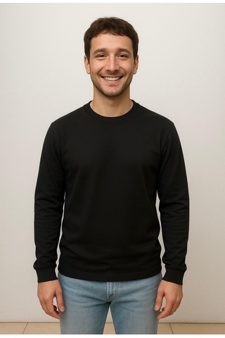 Axxel Erkek Siyah Sweatshirt-w1083 Siyah 2 İplik Şardonsuz