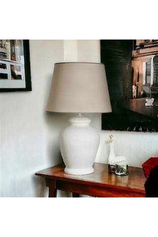 Qdec Vintage Seramik Abajur Rustik Ekru - Bej