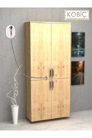 Kobiç Ofis Dosya Dolabı Kilitli Tam Kapak Suntalam Dolap 70x35x185 Cm Meşe Meşe