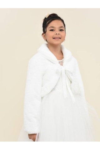 Ilgaz Kız Çocuk Yumuşak Peluş Dokulu Şık Kürk Bolero-15421 Ekru