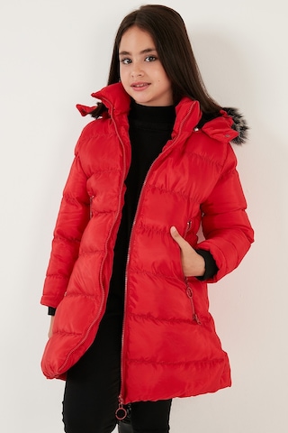 Lela Peluş Astarlı Yakası Suni Kürklü Çıkarılabilir Kapüşonlu Kışlık Kız Çocuk Mont 5766038 Kırmızı