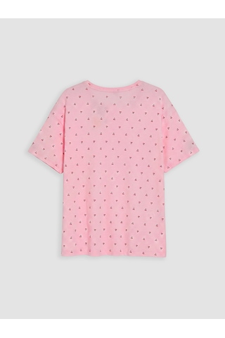 Lcw Dream Ekru Bisiklet Yaka Kiraz Desenli Kadın Pijama Üstü