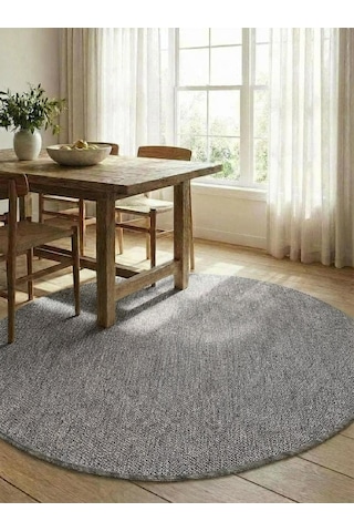 Yuvarlak Sisal Elit 1016 Gri Hasır Görünümlü Modern Salon Oturma Odası Dört Mevsim Halı Antrasit Antrasit