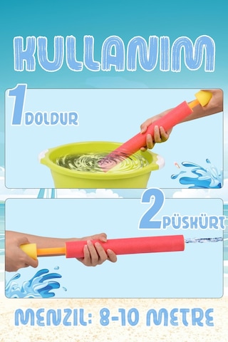 2 Adet Pompalı Su Tabancası Sünger Kaplı Yaz Plaj Havuz Oyuncağı Su Pompası 40 Cm
