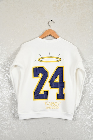 Çocuk Kobe Oversize Baskılı Pamuklu Uzun Kollu Bisiklet Yaka Swe Beyaz