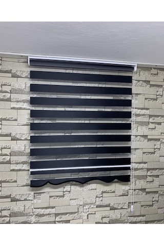 Siyah Renk Bambu Zebra Perde (Etekli)