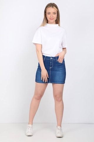 Blue White Kadın Jean Kısa Etek Koyu Mavi S