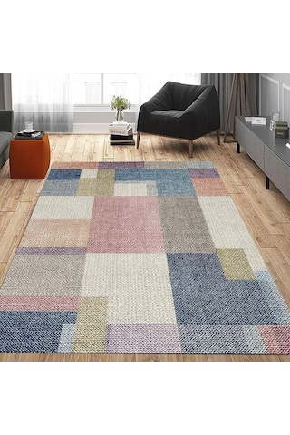 Latte Dizayn Anika Desenli Kadife Pamuk Tabanlı Yıkanabilen Kaydırmaz Antibakteriyel Salon Halısı 80x150 Diğer