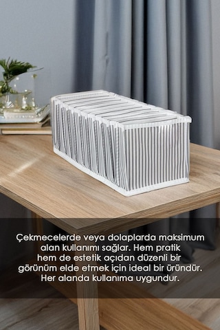 2 Adet 11 Bölmeli Çizgili Akordiyon Çok Amaçlı Çekmece Dolap İçi Organizer Düzenleyici 15x43x14 Cm M Gri