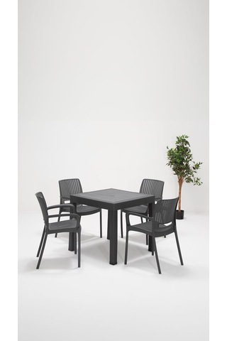 Rattan Lüx 80x80 Bahçe&balkon&teras Masa Seti - Antrasit Diğer