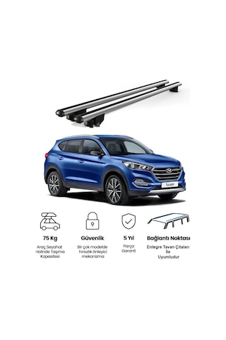 Kanca Hyundai Tucson 2018 Ve Sonrası Uyumlu Gri Kilitli Ara Atkı 120cm Port Bagaj Tavan Barı