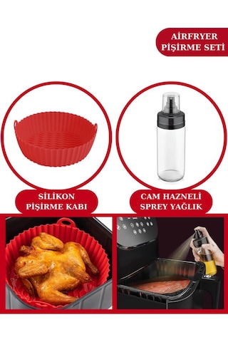 Onikiden Silicolife Airfryer Silikon Pişirme Kabı ve Sprey Cam Yağlık 245cc - Tüm Hava Fritözleriyle Uyumlu
