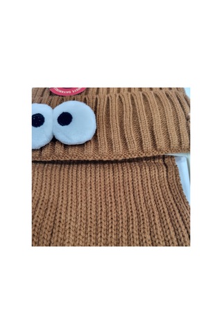 Uğur Bebe Kitti Kahverengi 3 Lü Set 4-8 Yaş Polar Astarlı Şapka, Atkı Ve Eldiven Takımı Yumuşacık,tasarım Kahverengi Kahverengi