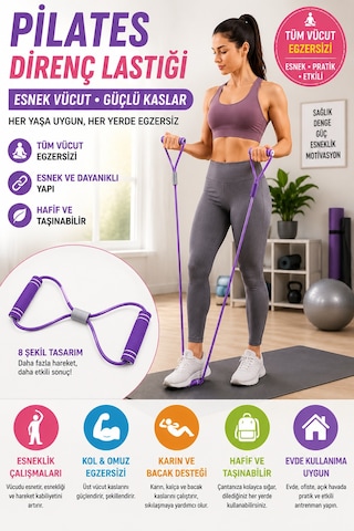 Pilates Direnç Lastiği 8 Şekilli Egzersiz Bandı Evde Spor Fitness Esneme Ve Duruş Destekli Diğer
