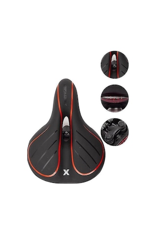 Forte Gt 1838 Işıklı Bisiklet Selesi 290mm 220 Geniş Yaylı Deri Koltuk Siyah Kırmızı