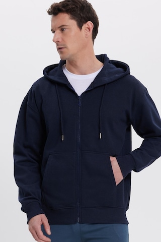 Tudors Erkek Relax Fit Rahat Kesim Pamuklu Tam Fermuarlı Kanguru Cepli Sırt Çantalı Lacivert Sweatshirt-41905 Lacivert