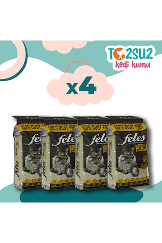 Feles Tozsuz Kedi Kumu Tamamen Doğal Aktif Karbonlu 4 x 10 L