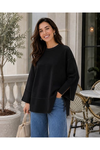 Unika Boutique Kadın Oversize Yırtmaçlı Uzun Kollu Salaş Bluz siyah