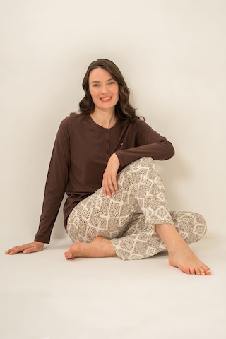 Pierre Cardin Kadın Kahverengi Uzun Kol Nakışlı Pijama Takım Pc9275-s-v1 Pc9275-s-v1