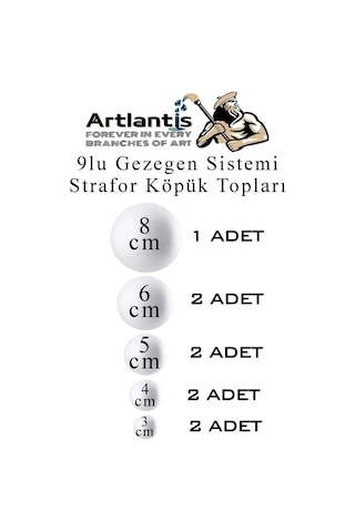 Artlantis Güneş Sistemi Maketi İçin 9 Lu Boyanabilir Strafor Top Seti Gezegenler Modeli Deney Okul Seti Köpük Kür Genel