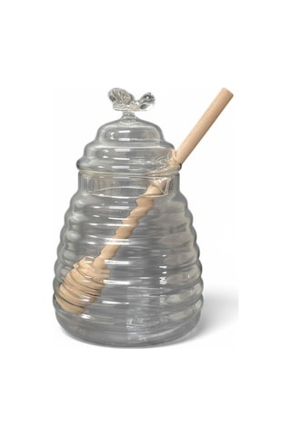 Borosilikat Cam Bal Kavanozu, Ahşap Kaşık 300ml Şeffaf
