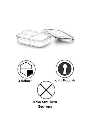 3 Bölmeli Kilitli Kapaklı 1 Litre Erzak Saklama Kabı Lc-510 Çok Renkli