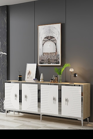 Ka1801dbs Tuna Konsol, Tv Sehpası Safirmeşe-beyaz-sılver 180cm Safirmeşe-beyaz-sılver