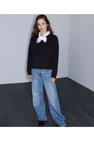 İpekyol Yakası Bağlamalı Siyah Kadın Sweatshirt Iw6260091105