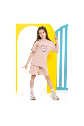 Kız Çocuk Şortlu Takım Bej