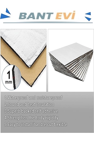 10 Adet 35x20cm Ziftli Oto Ses Su Yalıtım Pedi Folyolu Yapışkanlı