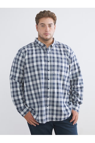 Lcwaıkıkı Classic Lacivert Büyük Beden Regular Fit Uzun Kollu Ekose Gabardin Erkek Gömlek