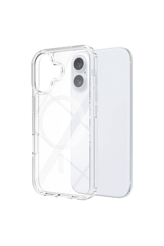 Goocamp Apple Uyumlu iPhone 16 Plus Kılıf Magsafe Şarj Özellikli Şeffaf Sert Pc Embos Kapak Şeffaf