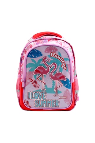 Muggle 2 Bölmeli Flamingo Pembe Okul Sırt Çantası Mu-7211