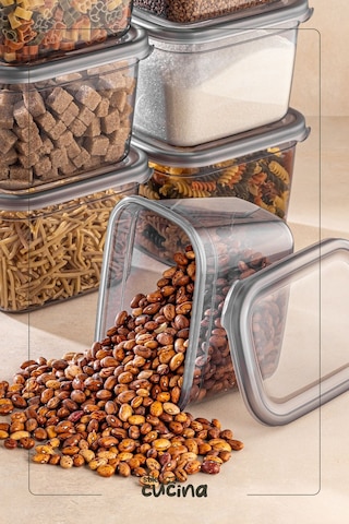 12li Büyük Boy Plastik Kapak Dikdörtgen Saklama Kabı Seti Etiketli 1300 Ml Antrasit Antrasit