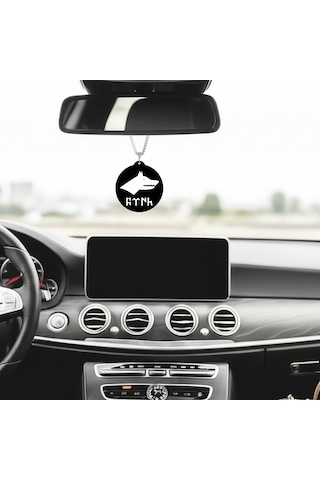Göktürk Bayrağı Ve Bozkurt Ay Yıldız Çift Taraflı Dikiz Aynası Süsü - Premium Piano Black Pleksi Klipsli Zincirli Araç Aksesuarı