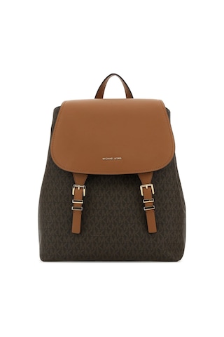 Kadın Monogram Desenli Kapaklı Yazı Logolu Sırt Çantası - Kahverengi Kahverengi