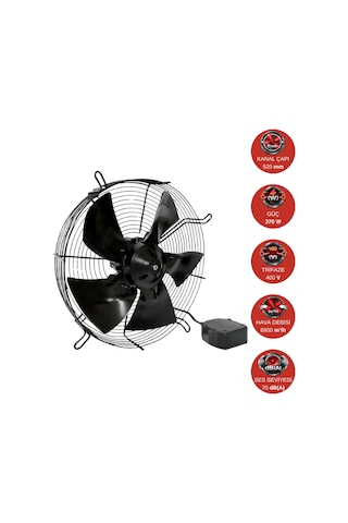Dündar 50 cm FT 50 370 watt 6900 m3/h 1400 DD 380/400 volt Trifaze Aksiyal Tip Emiş Soğutma Fanı