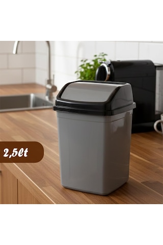 0102 Kapaklı Gri-siyah Çöp Kutusu - Favori Banyo Ve Mutfak Çöp Kovası 2,5lt Çok Renkli