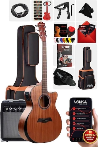 Maxword M450-EQ-AMP Profesyonel Masif Ağaç Amfili Elektro Akustik Gitar Seti üst Segment