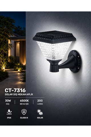 Cata Ct-7316 Solar Led Aplik 30w Beyaz Işık