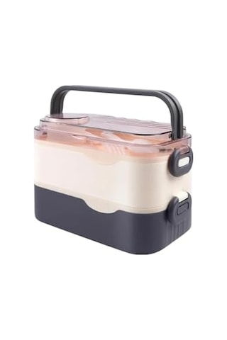 1350ml Lunchbox 2 Katlı 3 Bölmeli Ve Sosluklu Çelik Sefer Tası Yemek Kutusu Çatal Kaşık Hediyeli Lacivert Açık