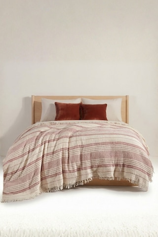 Natura Soft Ekru 4 Kat Müslin Çift Kişilik Yatak Örtüsü 220x230 Cm %100 Pamuk Çok Amaçlı Koltuk Örtüsü Ve Tv Battaniyesi Gül Kurusu